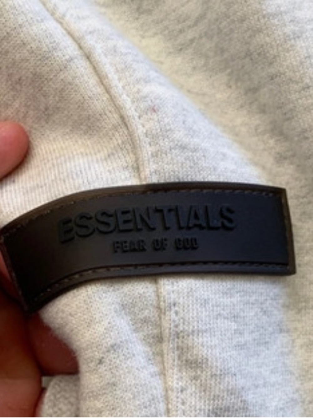 Essentials Light Gray Pullover Hoodie with Leather Logo Patch - Picture 2 of 4